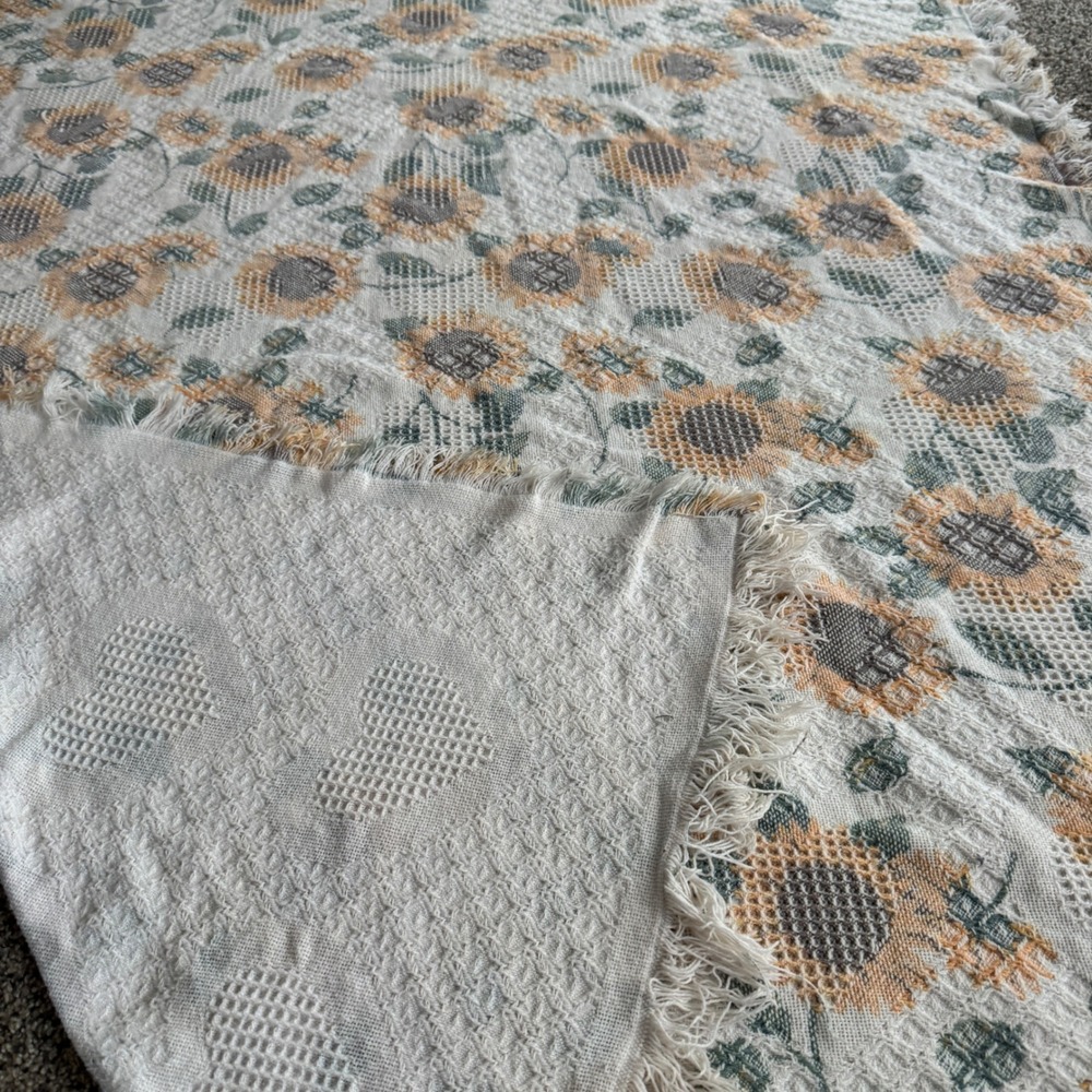 Vintage Woven Sunflower Throw Blanket Fringed Cotton Tapestry 68x48 Farmhouse - Picture 7 of 7
